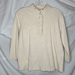 Appleseed’s 3/4sleeve Henley mock neck top lightweight sweater
